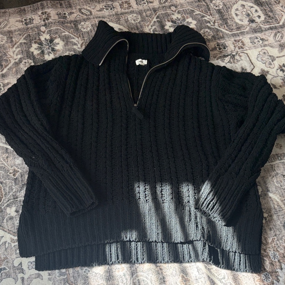 aerie Black Textured Zip-Up Knit Jacket